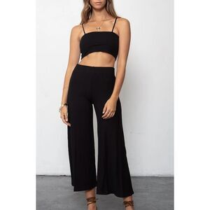 STILLWATER Ribbed Wide Leg Pant Set Black XS‎